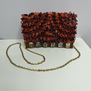Phive Rivers‎ Leather Bag Gold Orange Rust Eggplant Tones VERY Cool Style Artsy